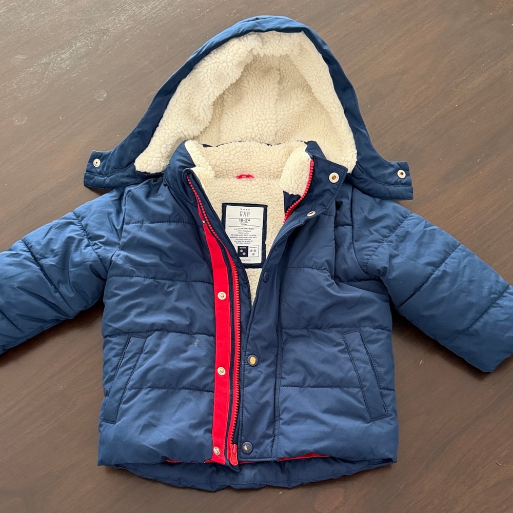 GAP Blue Puffer Jacket with Red Trim